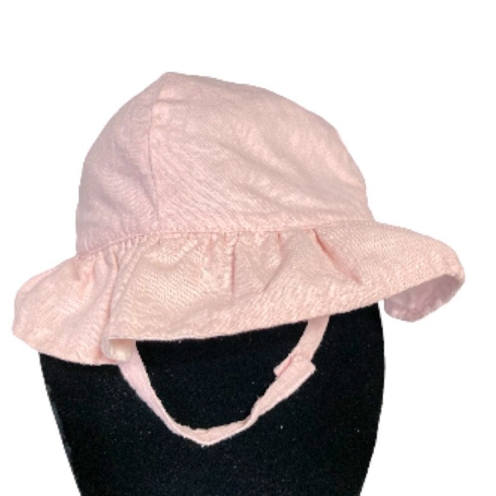 OLD NAVY Linen Blend Ruffled Pastel Blush Pink Summer Hat Baby Girl 12 18 months